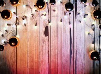 Lighting Christmas on wood scene 3D rendering wallpaper background