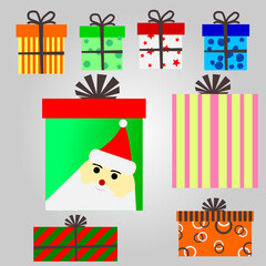set of christmas decoration gift present box icons vector