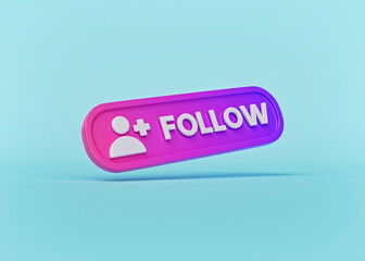 minimal social media follow button isolated on pastel blue background. 3d rendering - obrazy, fototapety, plakaty