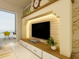 spacious living room design of modern residence, with sofa, tea table, decorative painting, etc