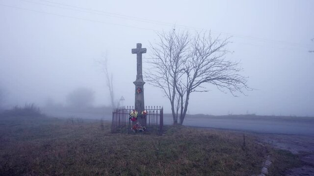 Jesus cross in the middleof nowhere 2. Fog. Shoot on Sony a7SII