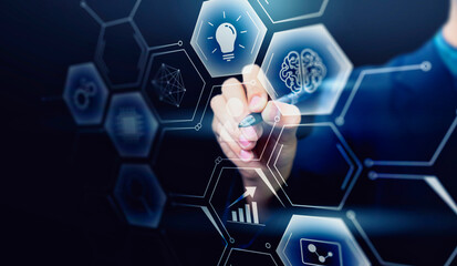 Business and technology modern telecommunication digital network access control, business man work...