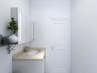Clean modern residential bathroom and toilet design, which is equipped with washstand, toilet and shower equipment, etc.