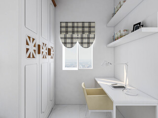  elegant and modern bedroom design, big bed with overcoat cabinet