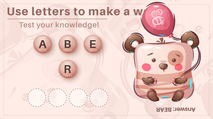 Cute bear - game for kids, make a word from letters