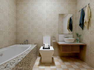 Clean modern residential bathroom and toilet design, which is equipped with washstand, toilet and shower equipment, etc.