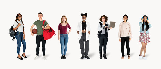 Young student character mockups set