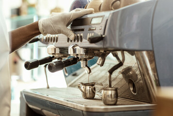 Modern cafe, coffee takeaway, new normal and equipment