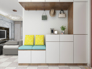 spacious living room design of modern residence, with sofa, tea table, decorative painting, etc