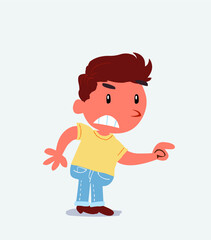 cartoon character of little boy on jeans pointing something aggressively