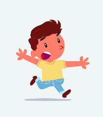  cartoon character of little boy on jeans running angry.