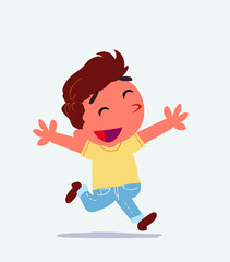 cartoon character of little boy on jeans running euphoric