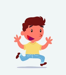 cartoon character of little boy on jeans running happily