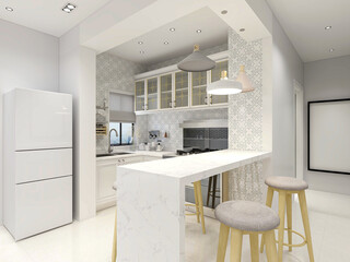 Spacious modern luxurious kitchen with bar design.