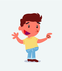 cartoon character of little boy on jeans smiling while pointing