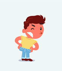  cartoon character of little boy on jeans suspecting something wrong.
