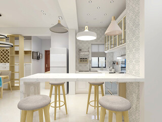 Spacious modern luxurious kitchen with bar design.