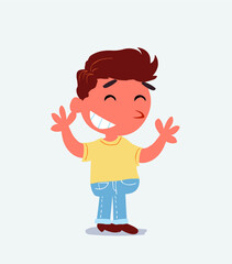 Very pleased cartoon character of little boy on jeans