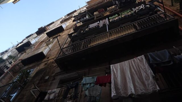 typical streets of the old town in Naples Italy