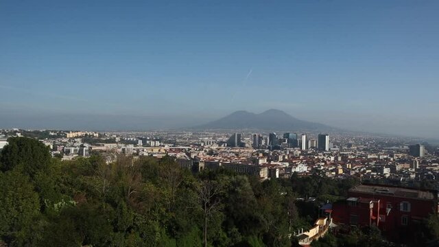 Historic city of Naples, Italy downtown daytime  panorama with the Mount Vesuvius and the whole city