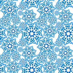 Snowflake seamless pattern. Snow pattern with snowflakes. Festive Christmas and New Year background. Winter vector illustration