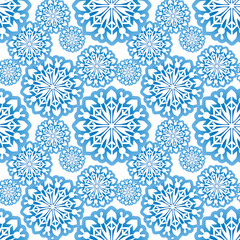 Snowflake seamless pattern. Snow pattern with snowflakes. Festive Christmas and New Year background. Winter vector illustration