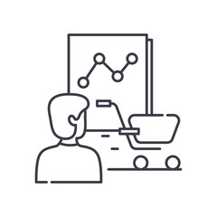 Consumer behavior analytics icon, linear isolated illustration, thin line vector, web design sign, outline concept symbol with editable stroke on white background.