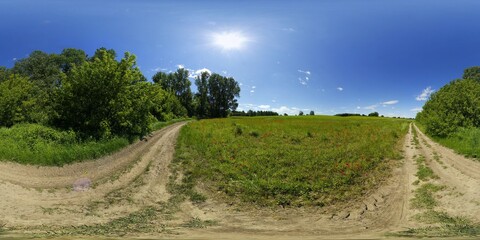 Fototapeta na wymiar Road in the Fields HDRI Panorama