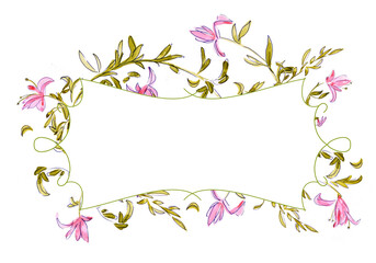 hand drawn floral wedding frame. Isolated on white.