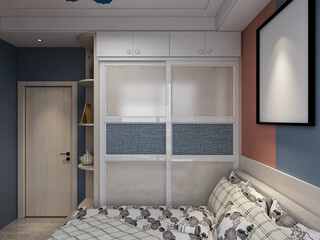  elegant and modern bedroom design, big bed with overcoat cabinet,