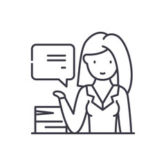 Consultant woman icon, linear isolated illustration, thin line vector, web design sign, outline concept symbol with editable stroke on white background.