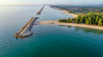 Fototapeta premium Aerial drone bird's eye view photo from famous beach of Bo-it beach of Songkhla southern Thailand on nice day background. 