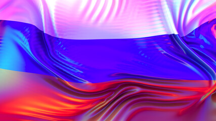 Russia flag with colorful rainbow reflections.