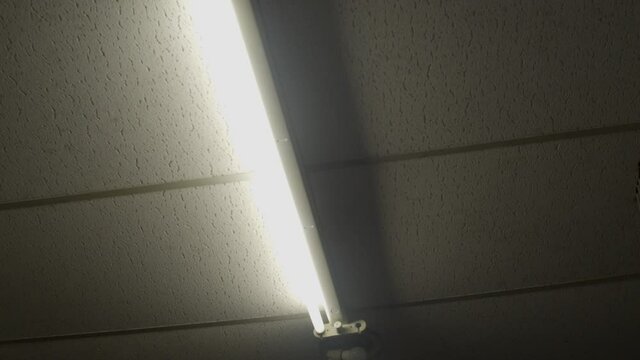 Fluorescent light on ceiling turning on