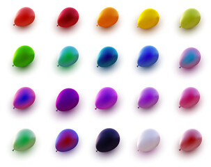 Set of multicolored gradient balloons on white background.