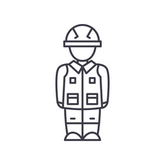 Construction worker icon, linear isolated illustration, thin line vector, web design sign, outline concept symbol with editable stroke on white background.