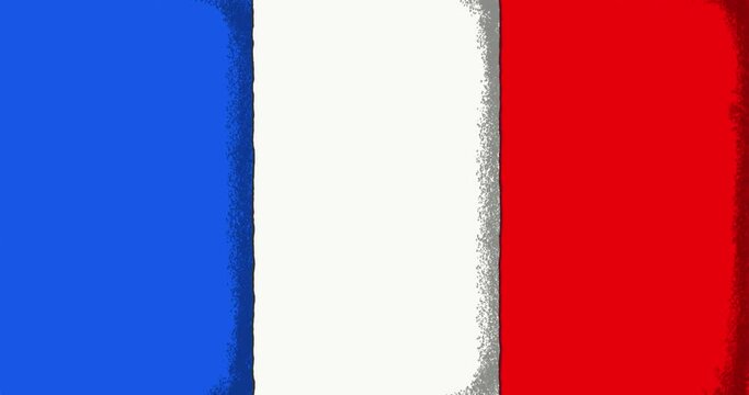 Endless background with the flag of French Republic stylized as a child's drawing. Looped animation in cartoon or comic style for use as a template with blank space for text or title