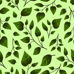 Vector seamless pattern with green foliate twigs; for greeting cards, invitations, posters, banners, wrapping paper.