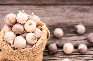 garlic on wooden table