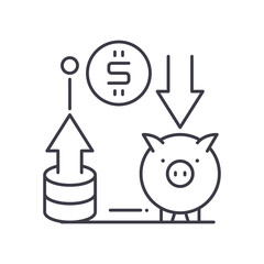 Costs and benefits icon, linear isolated illustration, thin line vector, web design sign, outline concept symbol with editable stroke on white background.