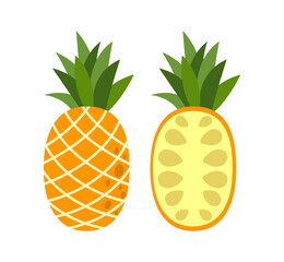 Pineapple. Illustration of pineapple fruit with isolated cartoon style on white. whole fresh, ripe pineapple, side view. Vector illustration EPS10