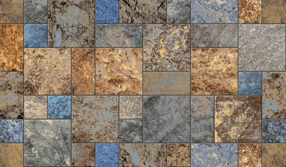 Wall tiles. Marble texture. Natural brown, gray and blue texture background. Pattern. Background. High quality seamless realistic texture. Modern tiles pattern. Stone tiles. Floor and wall tiles.