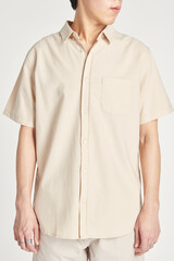 Asian man wearing a beige shirt mockup