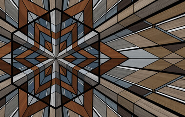 Artistic parquet. Sketch. A beautiful floor for a modern interior. Modern classic. 3D drawing for a parquet floor. Perfect floor. Geometric ornament. Floor drawing. Wood texture.
