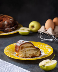 Piece of apple pie on a plate, Bakery