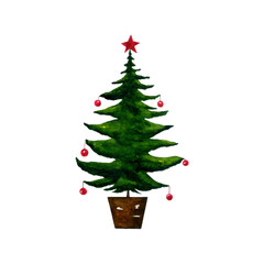 Watercolor green christmas tree a symbol New Year. Perfect design element for decoration.