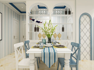 spacious dining room design next to the modern kitchen, with a beautiful dining table and greenery