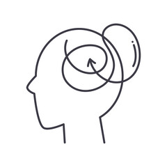 Confuse icon, linear isolated illustration, thin line vector, web design sign, outline concept symbol with editable stroke on white background.