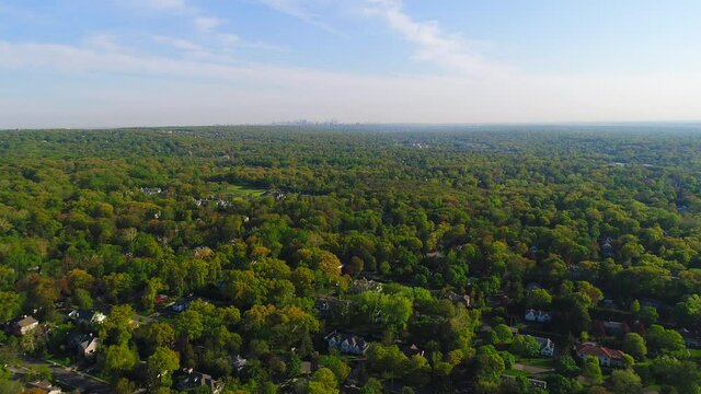 Beautiful Lush Trees in a New Jersey Suburban Countryside - New York City Skyline 20 Miles Away