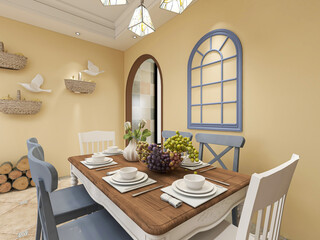 spacious dining room design next to the modern kitchen, with a beautiful dining table and greenery